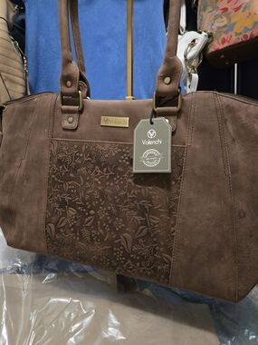 Valenchi Brown Floral Embossed Shoulder Tote Bag. NWT, but flaws